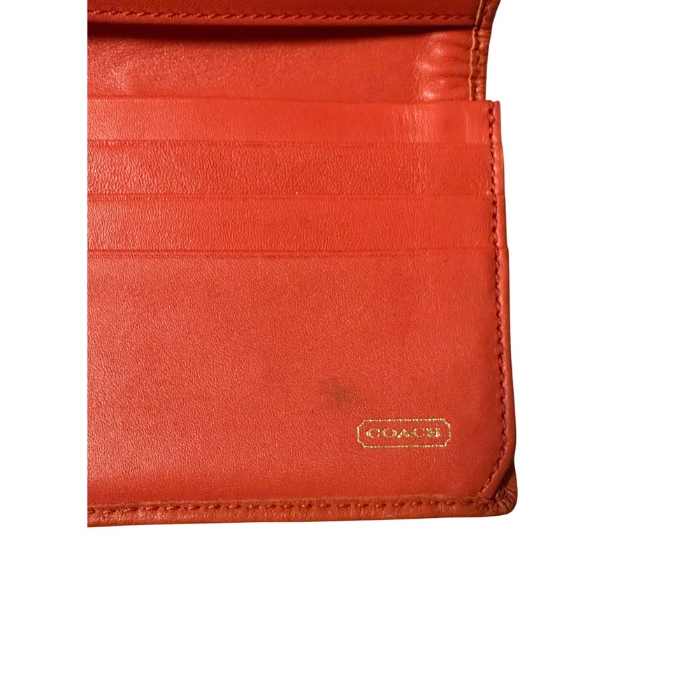 Coach Coral Orange Leather Signature Monogram Stripe Slim Envelope Wallet - Picture 7 of 8